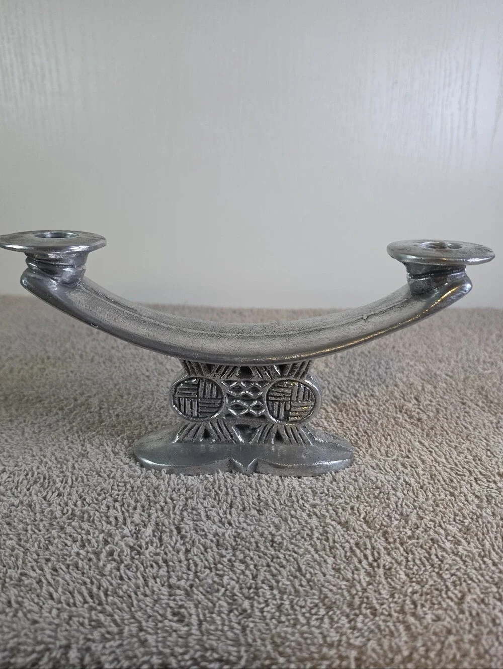 Vintage Metal Csndlestick Designed In The Style Of A Traditional Shona Headrest